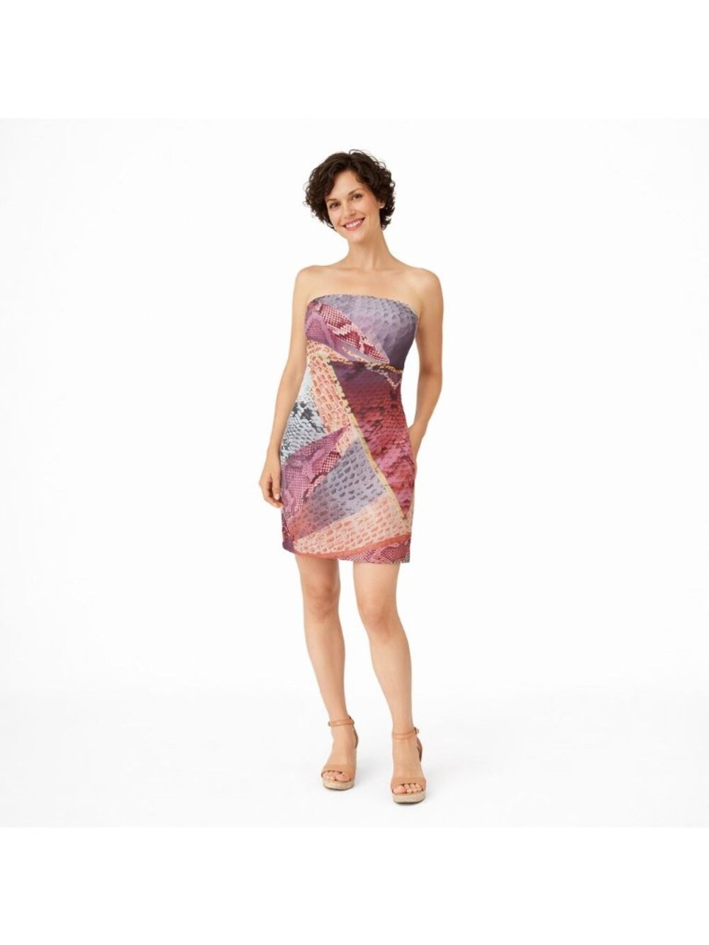 2/$30 Etiquette Small Silk Print Strapless Dress Open Back